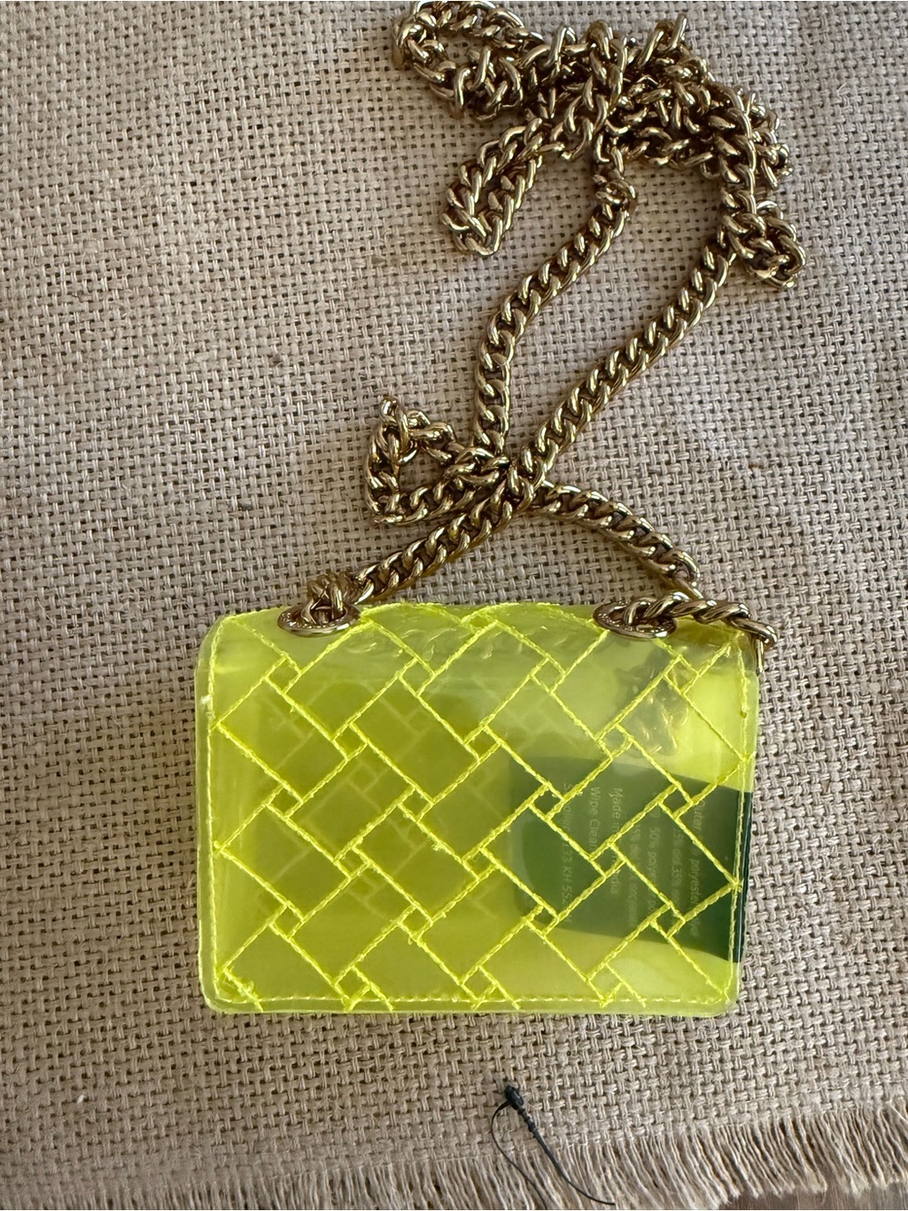 Kurt Geiger Neon Yellow Quilted Mini Crossbody with Gold Chain - Picture 4 of 4